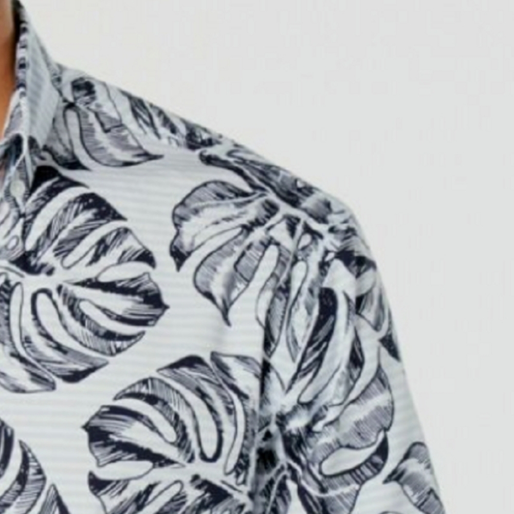 Club Room Madison Palm 🌴 graphic button up shirt size Large, navy and white - Picture 5 of 14